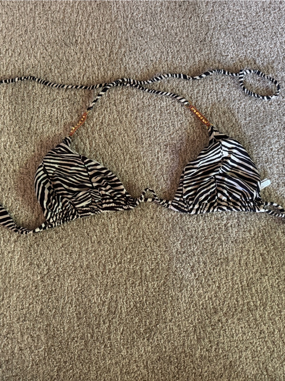 Zebra Print Triangle Bikini Top - Black & White